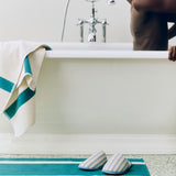Stripe Bath Mat petrol blue_Waffle Slippers Stripe Dusty blue_Stripe Bath Towel petrol blue.jpg
