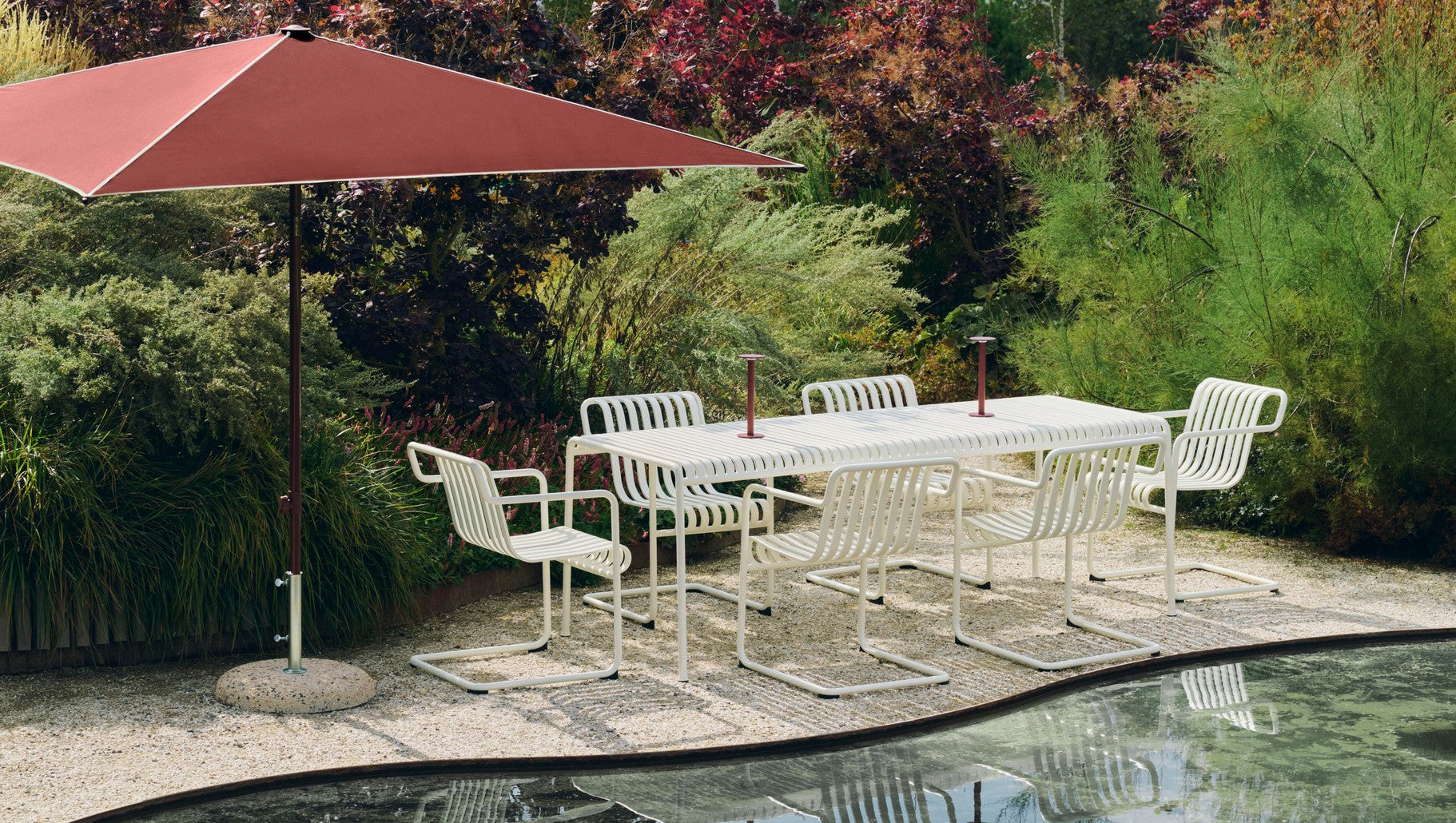 Terrazza Parasol Square off-white and burgundy_Palissade Cantilever Dining Armchair_Palissade Table L220 cream white_Host Portable Lamp.jpg
