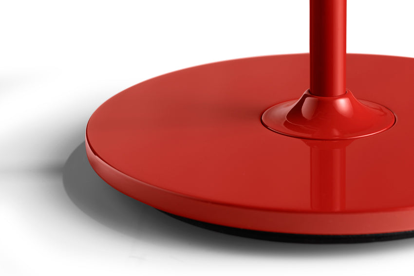 AB692-B531_Common Table lamp base signal red steel stem and signal red base_Peach shade_detail.jpg