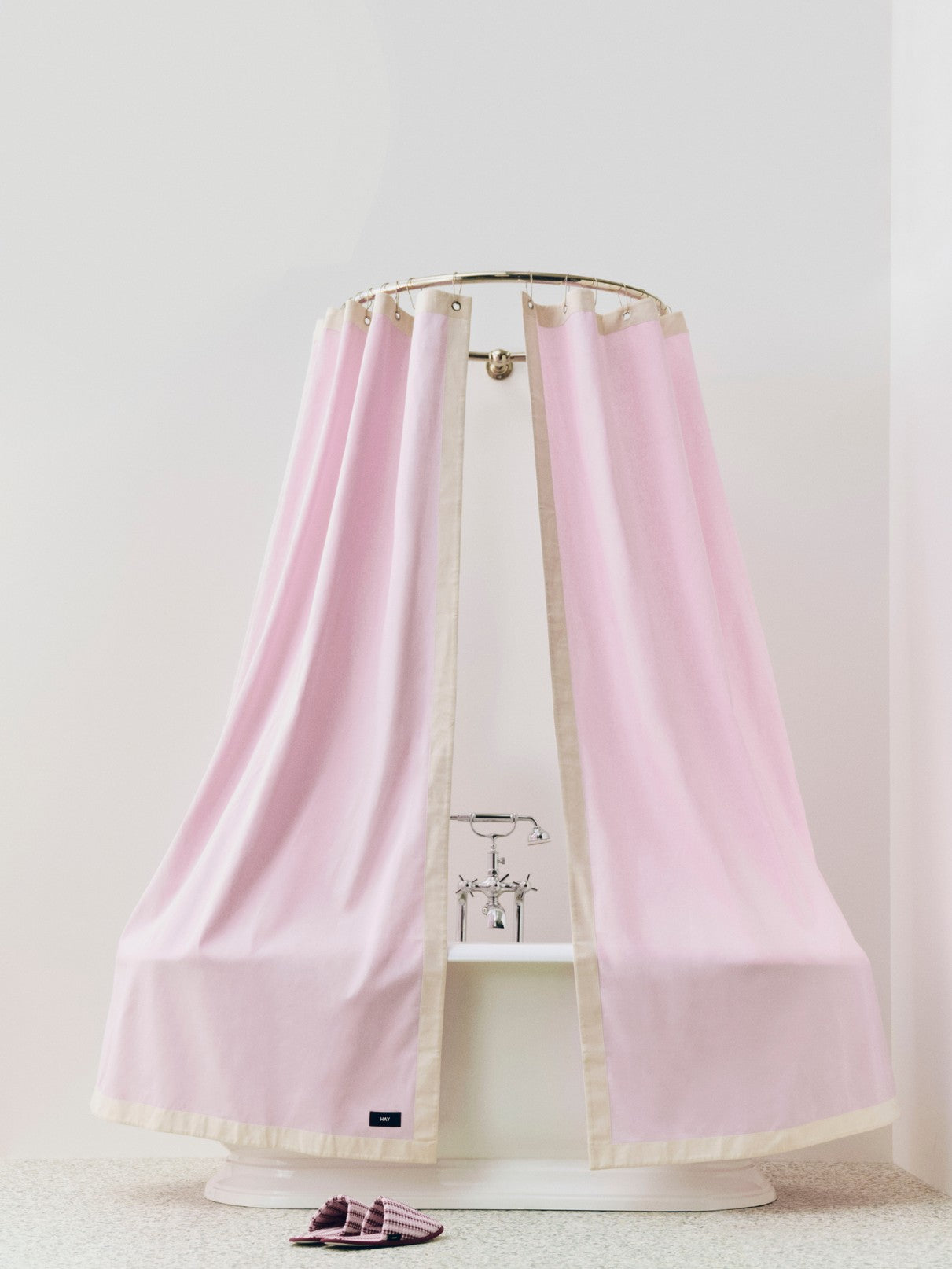 Outline Shower Curtain pink, cream_Waffle Slippers Stripe Cool pink.jpg