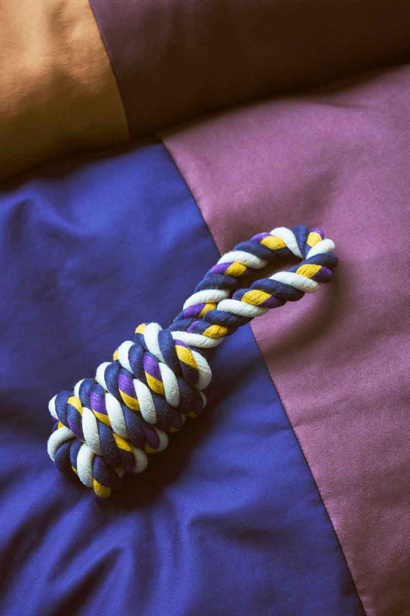 HAY-Dogs-Bed-L-burgundy-and-green_HAY-Dogs-Rope-Toy-blue-and-purple-and-ochre-01.jpg
