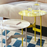 Shim-Coffee-Table-dia54xH44-eggshell_Shim-Coffee-Table-dia45xH51-custard_Shift-Kelim-Rug-W140xL200-blue.jpg