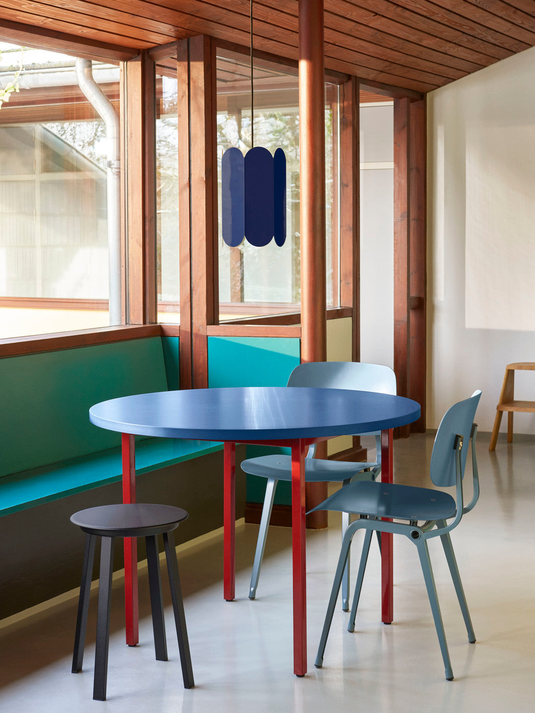 Two-Colour dia105 blue wb lacquer tabletop maroon red frame_Revolver Stool black_Arcs Shade cobalt blue.jpg