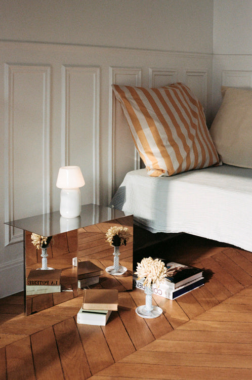 Ete Pillow Case warm yellow_Crinkle Bedspread cool grey_Apollo Portable Lamp white_Flare Milk Stripe Candleholder blue.jpg