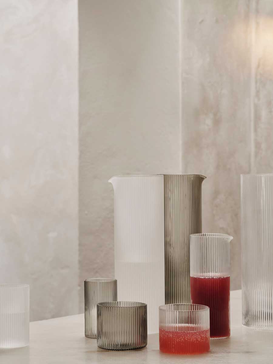 fermLIVING_AW24_RippleWaterJug_Frosted_1104270134_RippleWaterJug_SmokedGrey_1104270133_RippleMilkJug_Clear_110427013501_1104264665_1104264664.jpg