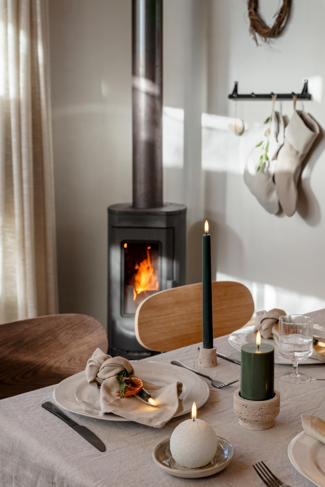 Uyuni-EKTA-Taper Candle Pine Green-Smooth Pillar Candle-Olive Green-Travertines-Napkins-Snowball Candle.jpg