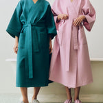 Waffle Bathrobe petrol blue_Waffle Bathrobe cool pink_Waffle Slippers Stripe Cool pink_Waffle Slippers Stripe Dusty blue_01.jpg