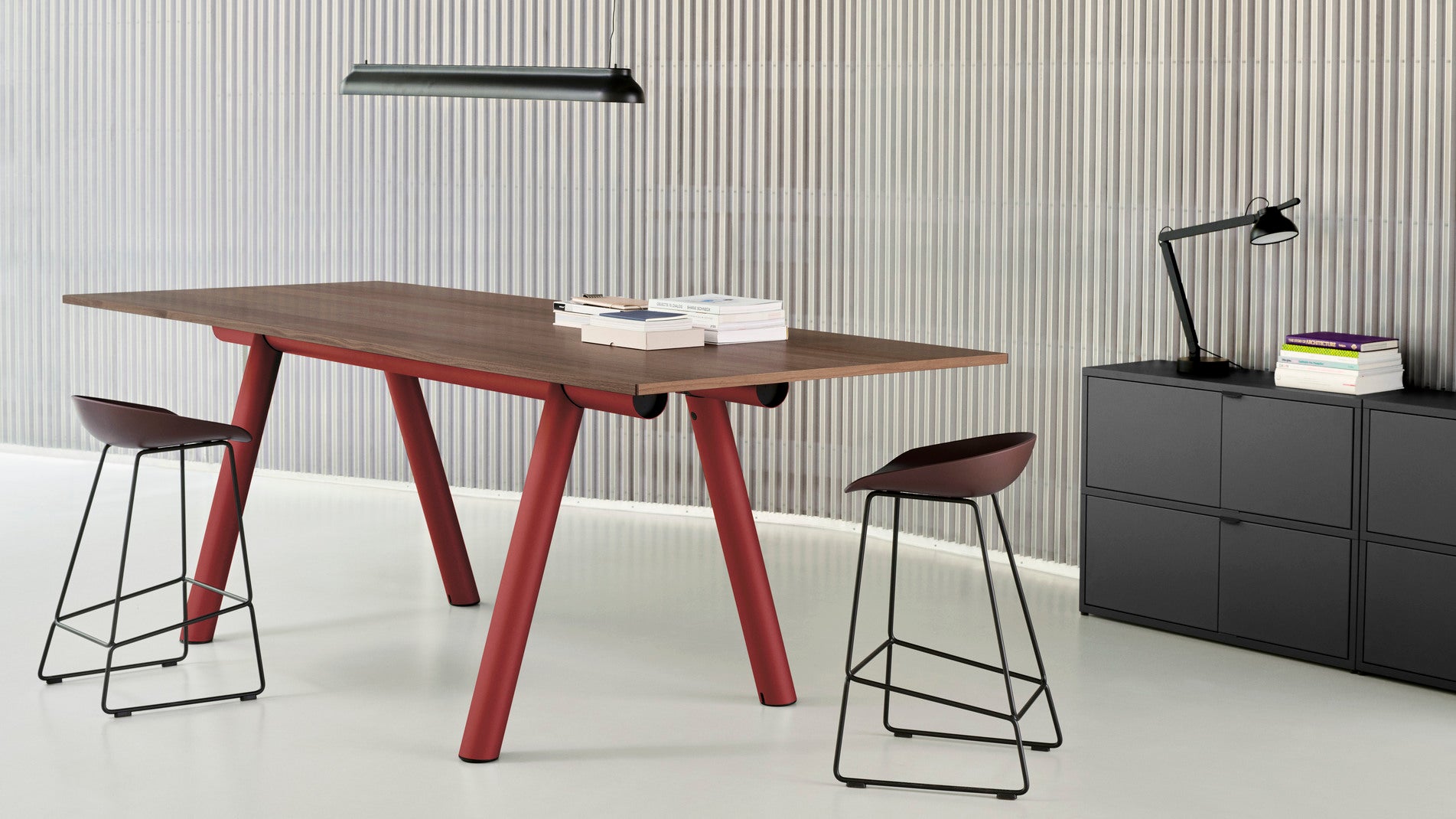Boa High Table wb lacquered walnut tabletop barn red powder coated frame pa frame.jpg