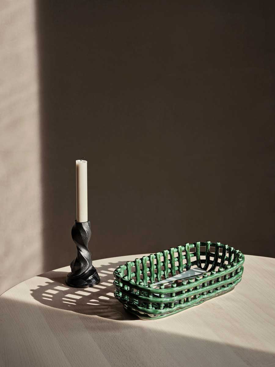 fermLIVING_SS24_CeramicBasketOval_EmeraldGreen_1104268939_GaleCandleHolder_H13_BlackenedAluminium_1104268693_1.jpg