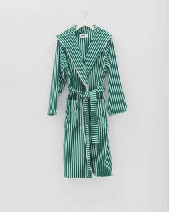 Baðsloppur TEKLA m/hettu - Teal Green Stripes, M
