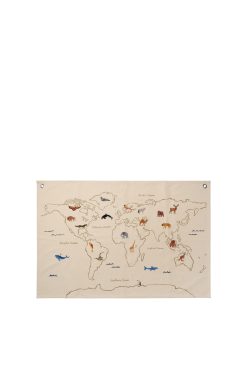 Veggteppi THE WORLD MAP 100x70 off white